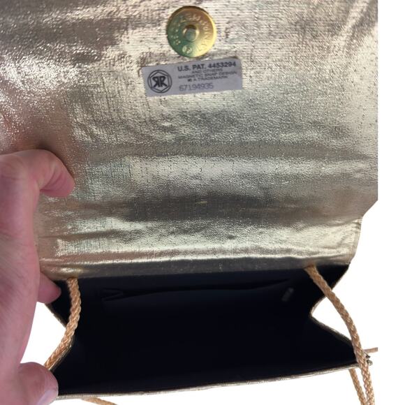 Textured Gold Metallic Evening Clutch Purse with Rope Shoulder Strap Retro Party - Picture 16 of 16